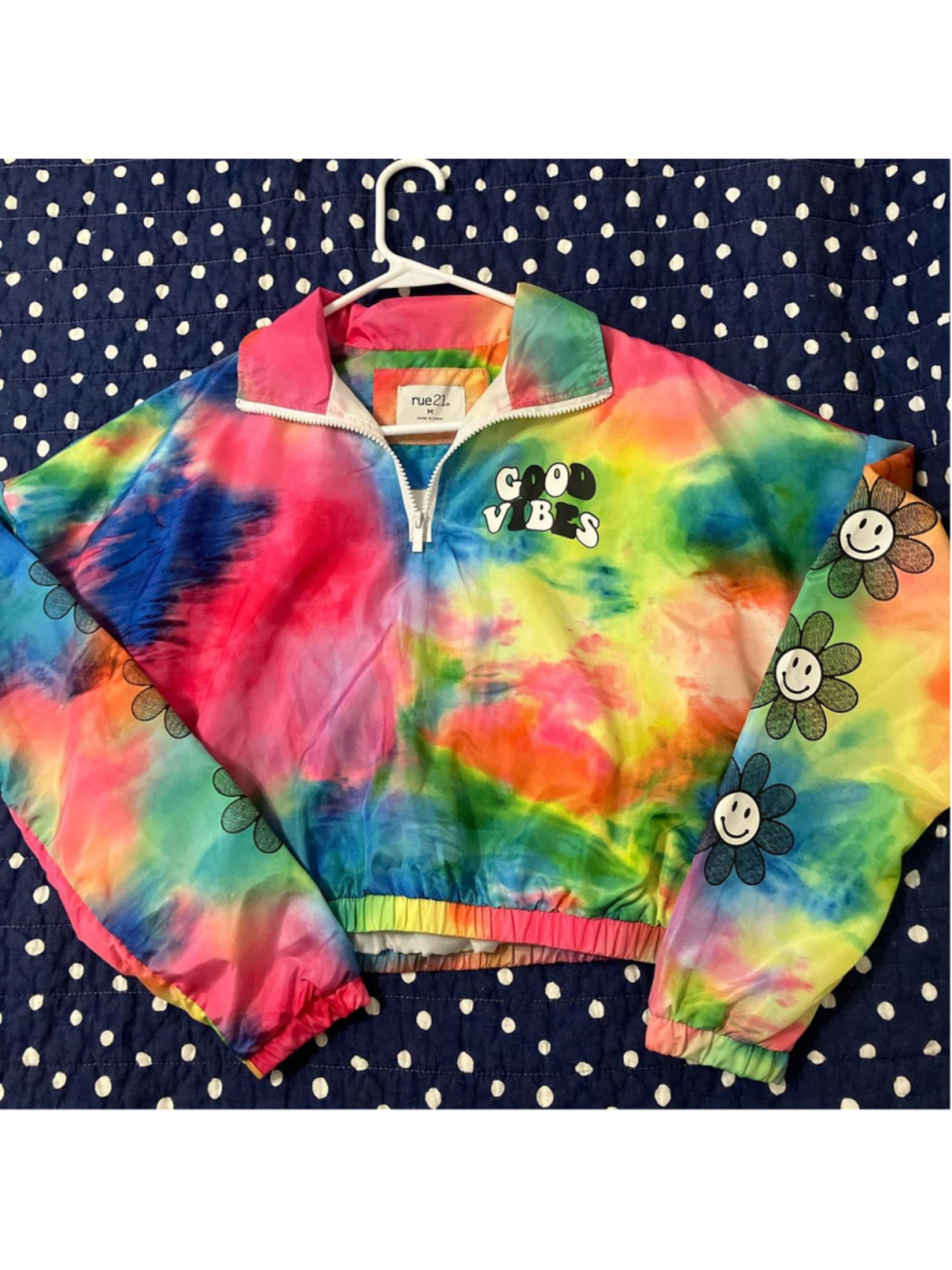 Rue 21 lightweight multi-coloured “Good Vibes” windbreaker jacket